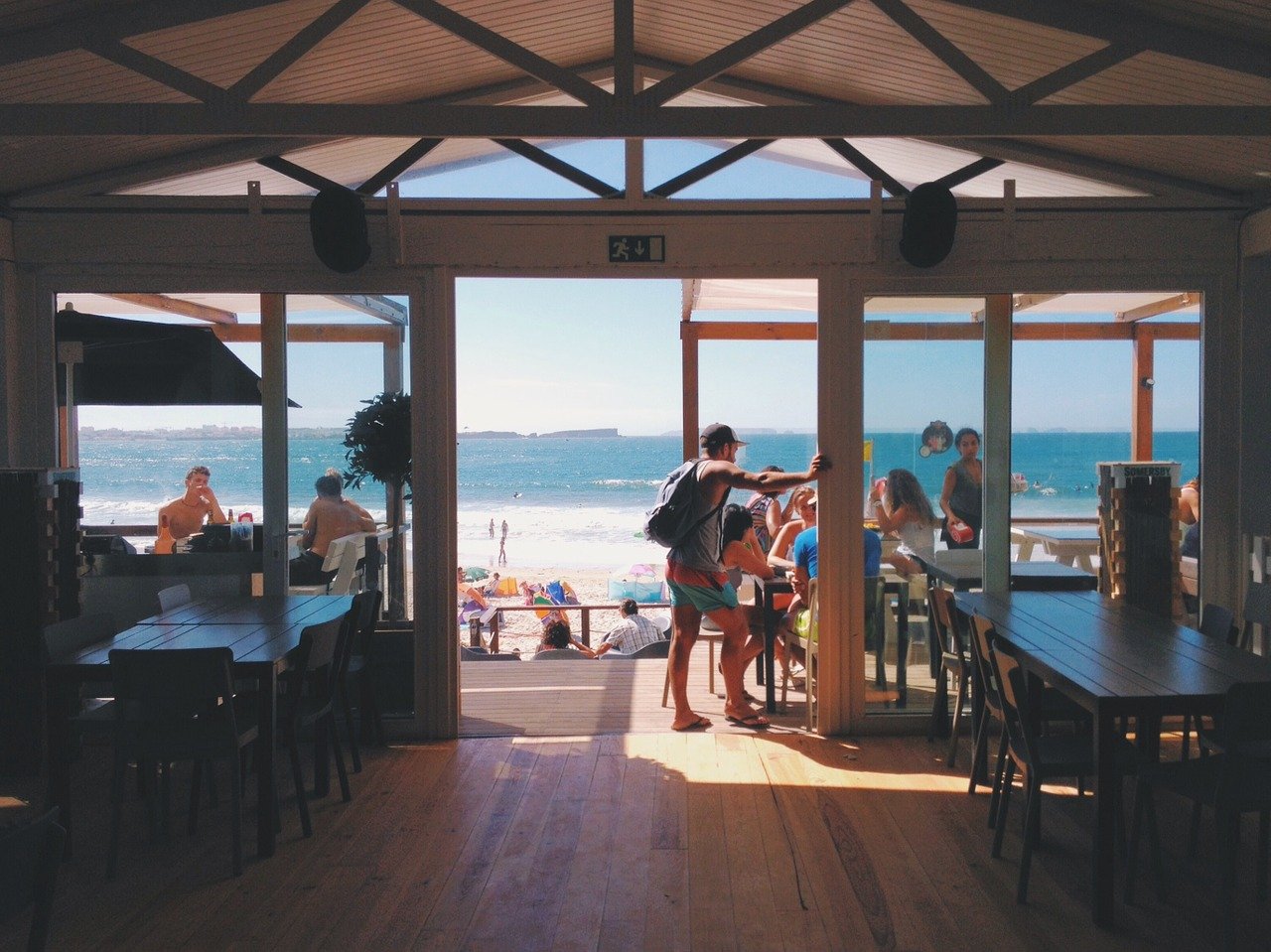 beach, restaurant, people